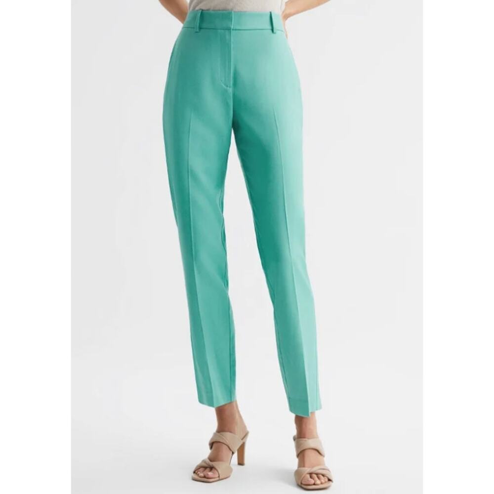 Reiss Ember High-Rise Slim Straight Leg Trouser Pants Size 14 Teal Blue Green